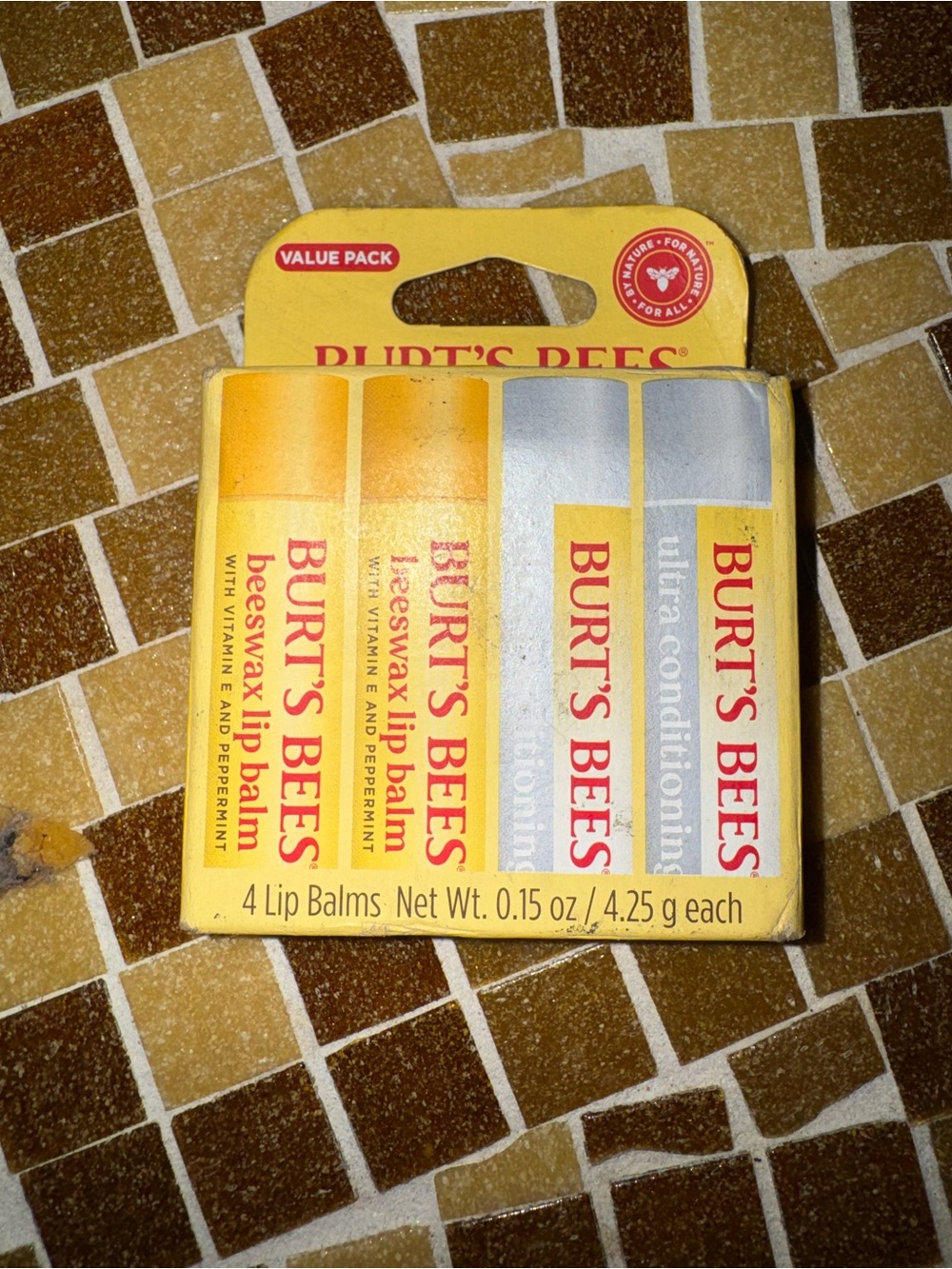 Burt's Bees Yellow and White Lip Balm 4-Pack Value Set
